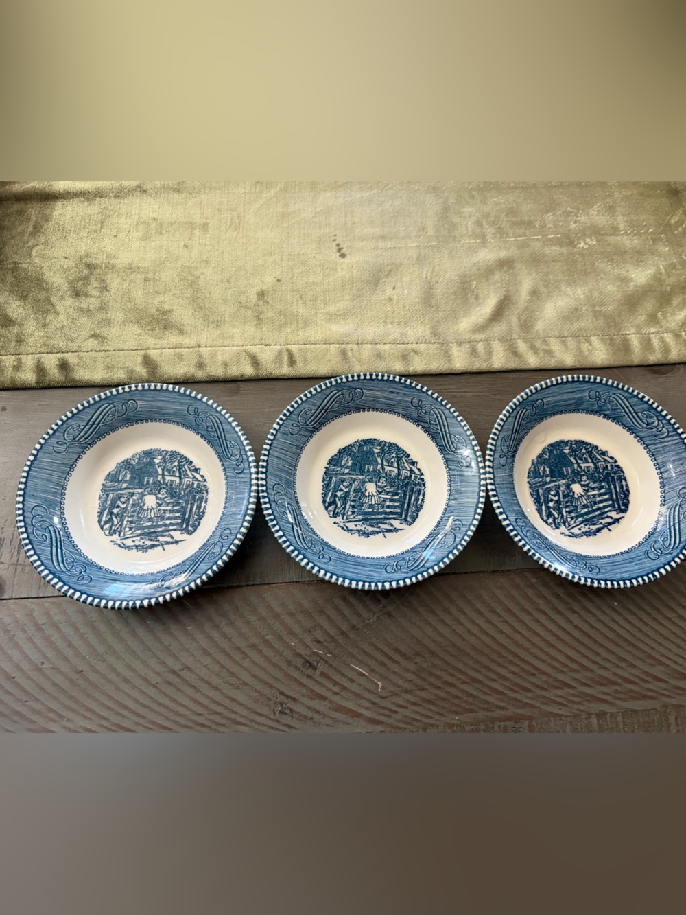 Blue Transferware Decorative fruit Bowls, Set of 3